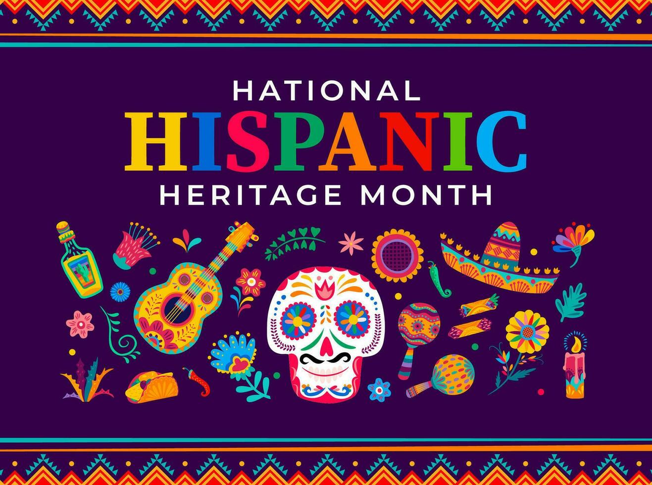 Calavera skull, flower on hispanic heritage banner vector