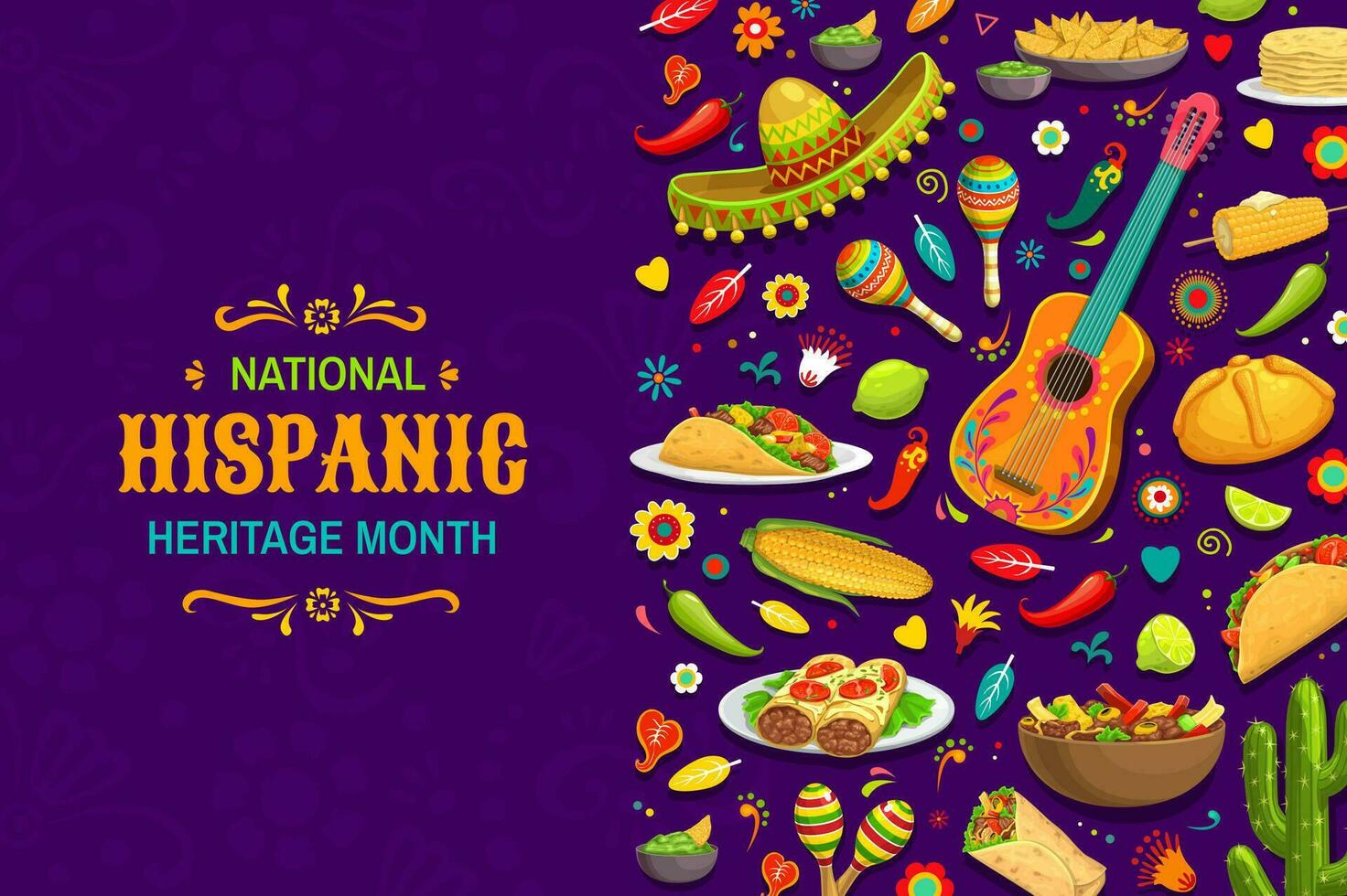 Hispanic heritage banner with mexican Tex Mex food vector
