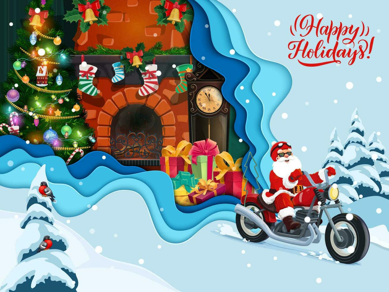 Navidad papel cortar saludo tarjeta dibujos animados Papa Noel vector