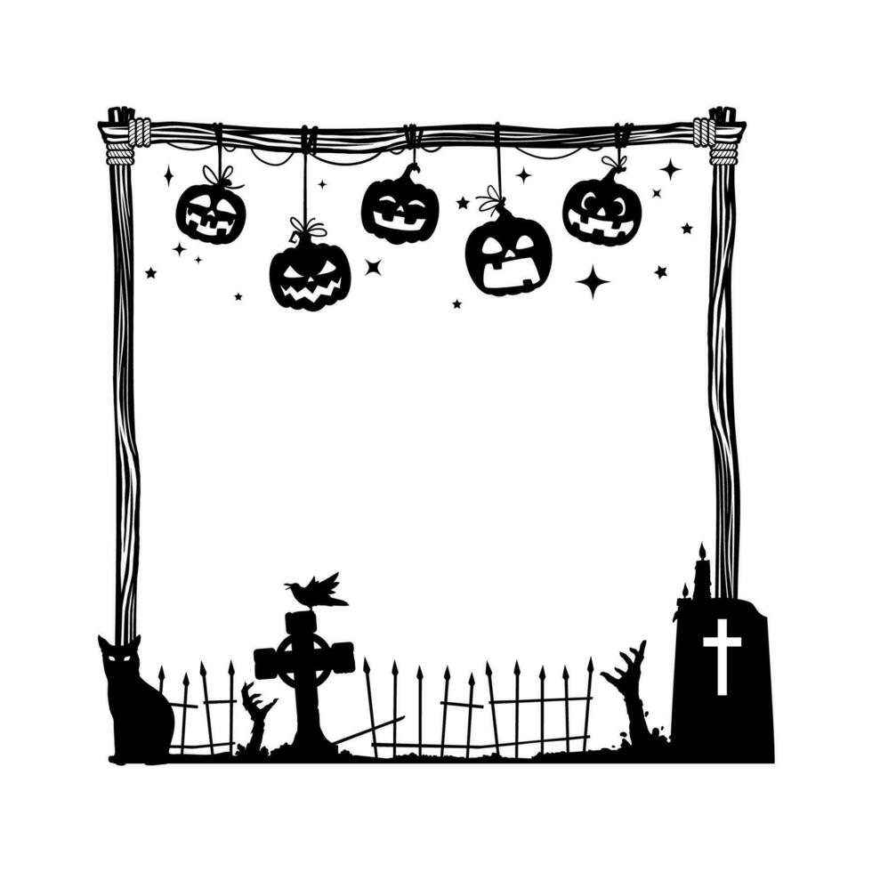 Halloween holiday black frame, eerie square border vector