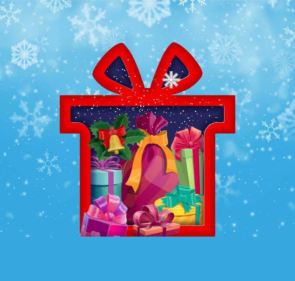 Christmas paper cut banner with present box vector