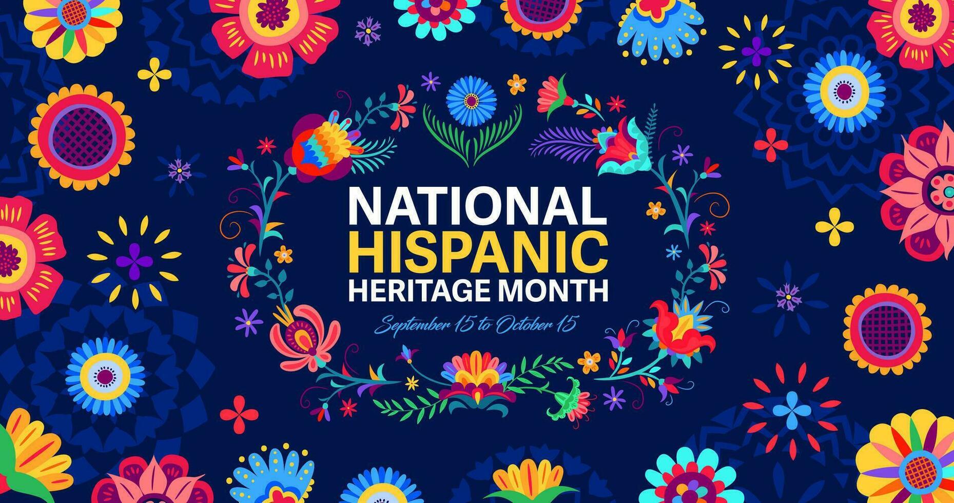 National Hispanic heritage month banner, flowers vector