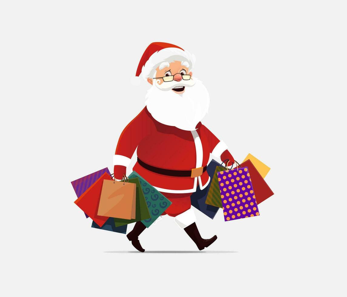 Santa Claus with Christmas shopping bags and gifts vector