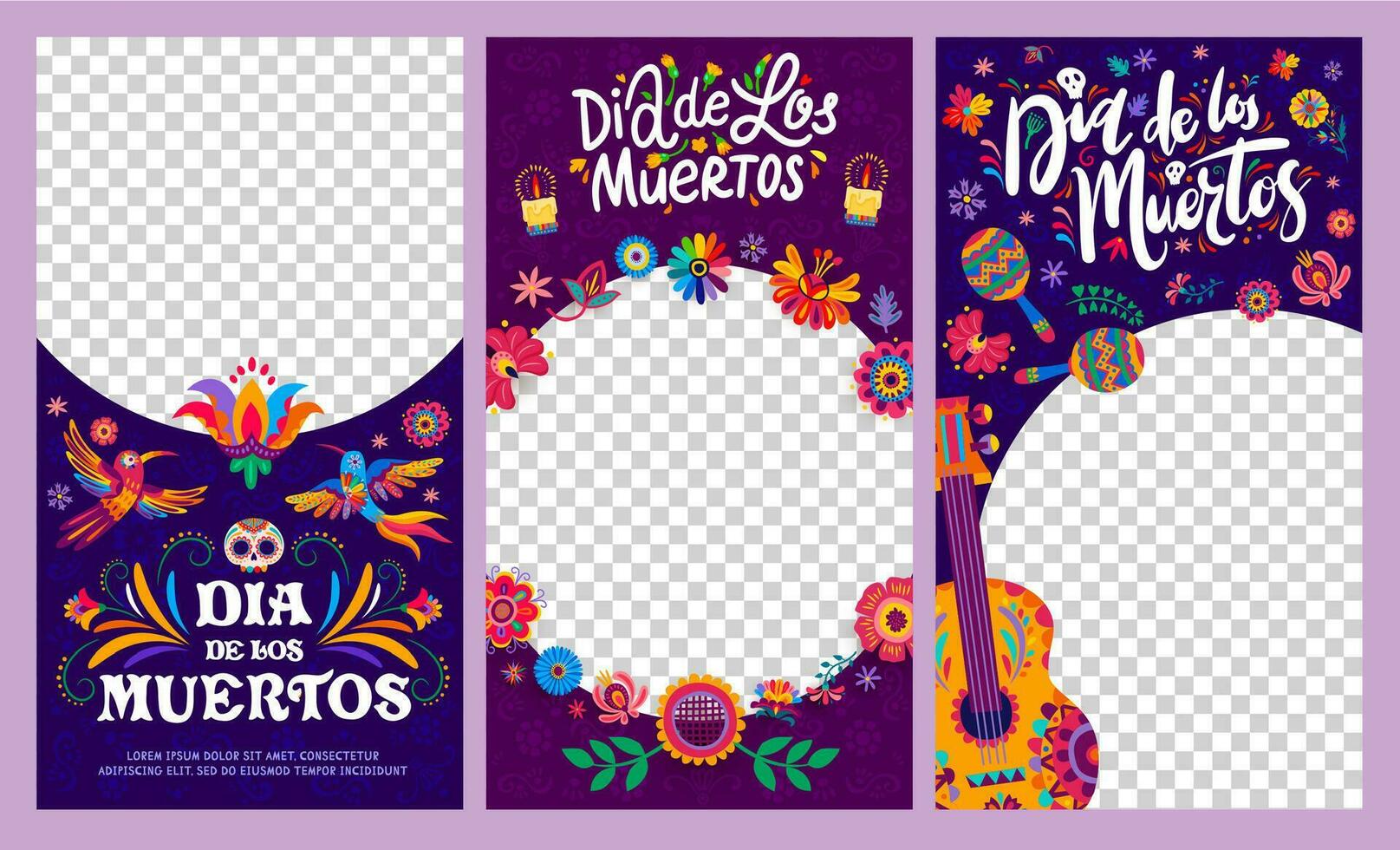 Dia de Los Muertos social media templates, holiday vector