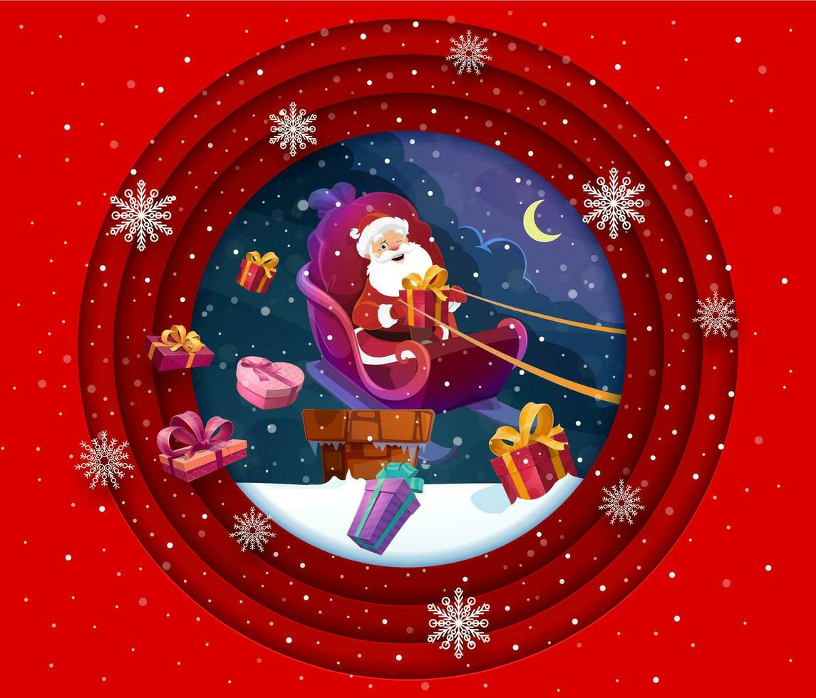 Christmas paper cut banner with cartoon santa vector