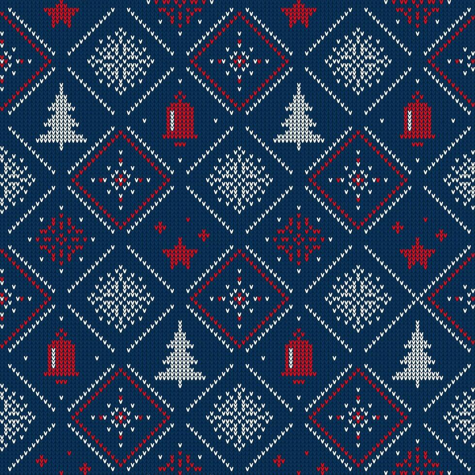 Christmas sweater pattern with snowflakes and bell vector
