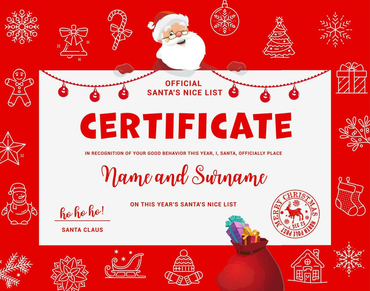 Christmas Santa certificate or diploma with Noel vector