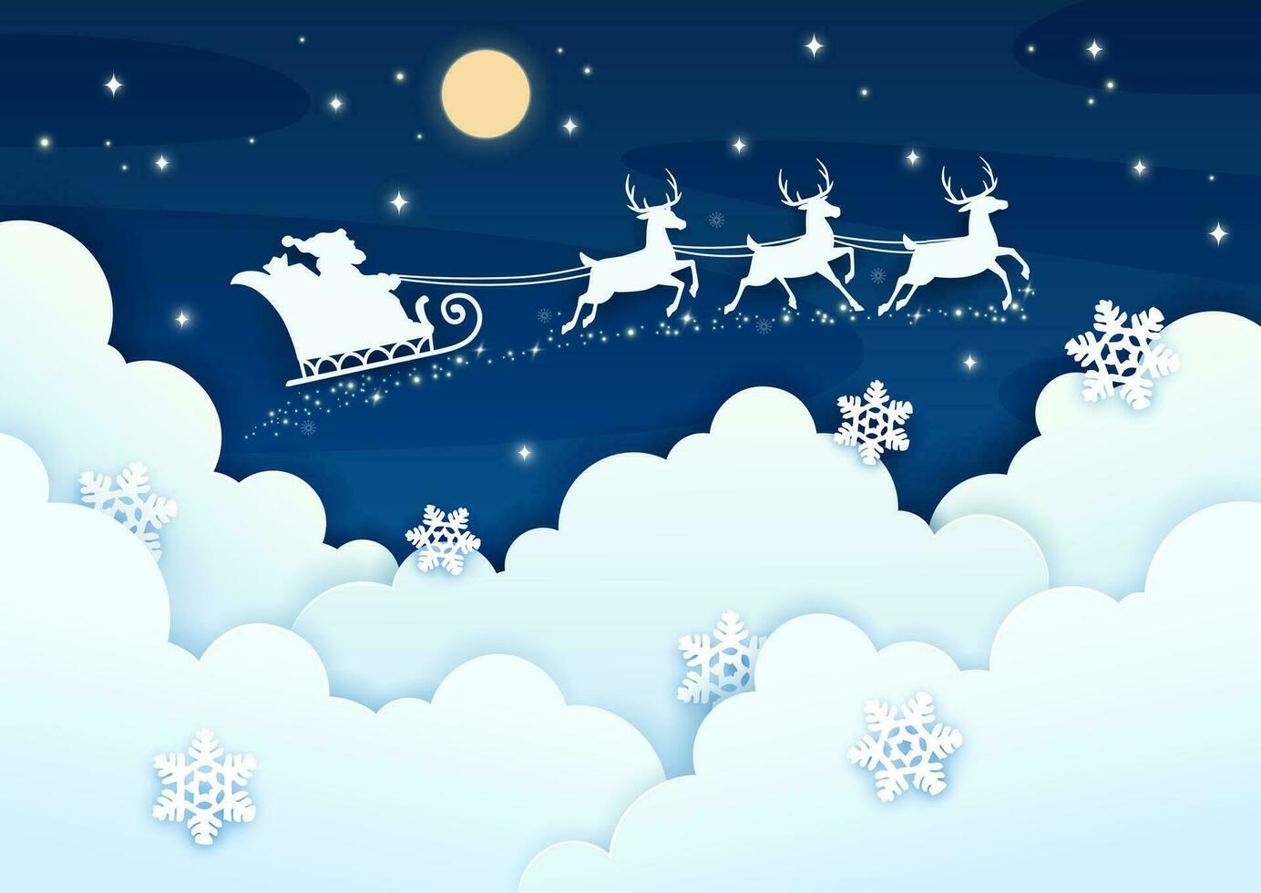 Christmas paper cut with Santa sleigh silhouette vector