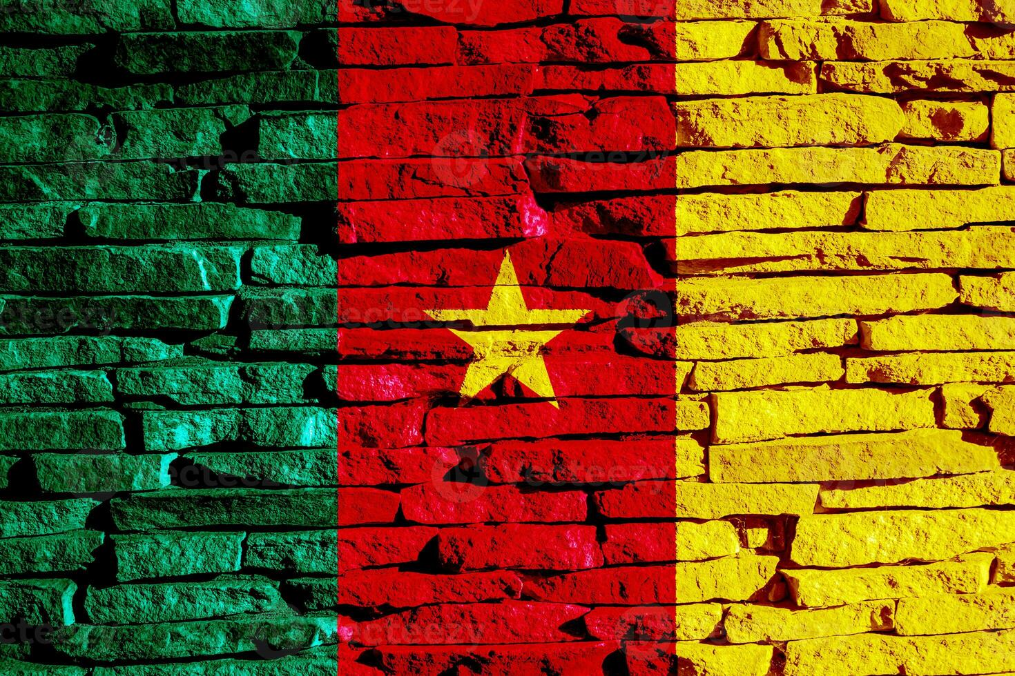 Flag of the Republic of Cameroon on a textured background. Concept collage. photo