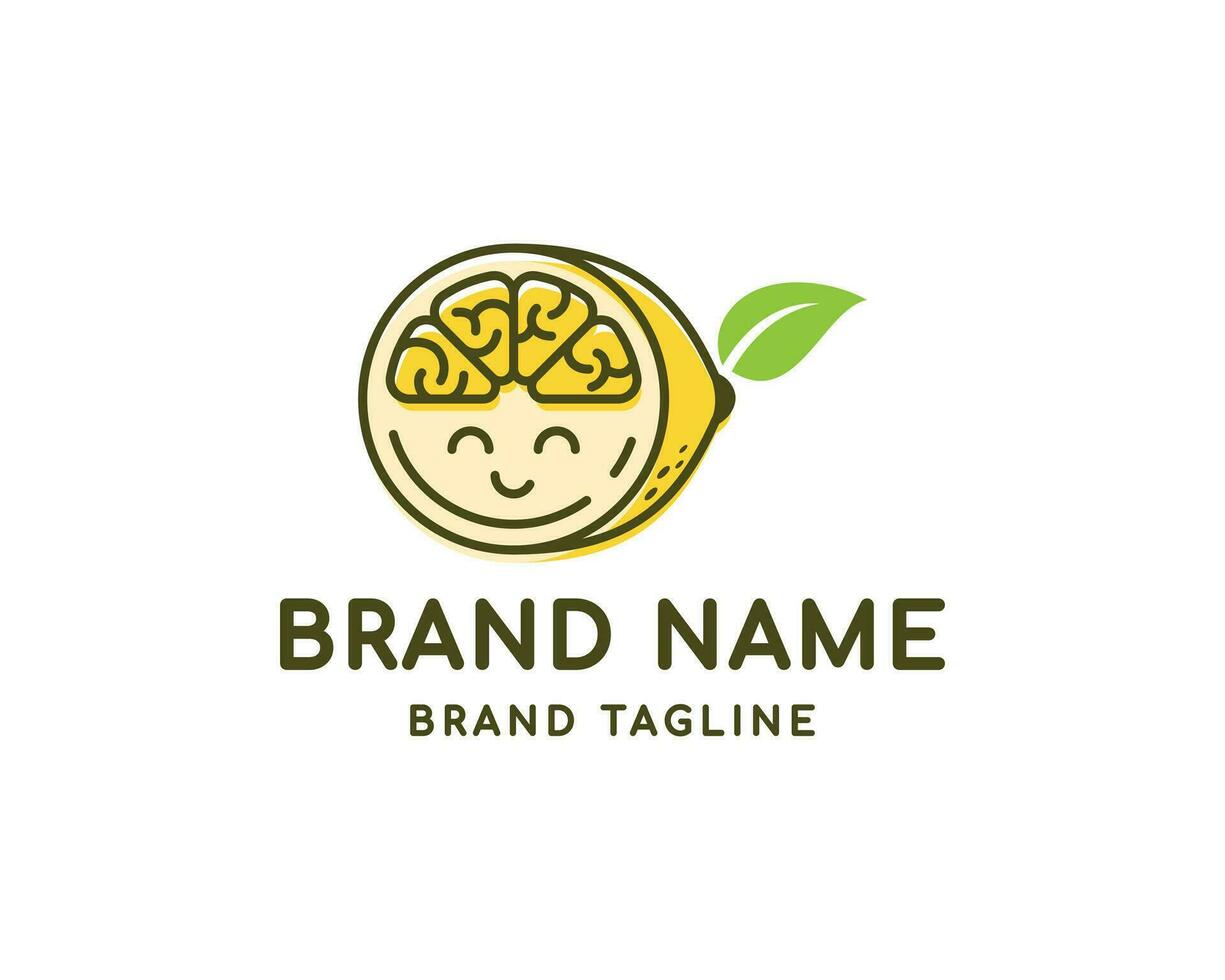 Lemon Brain logo. combination a lemon with brain. fruit logo template design. education concept design. vector