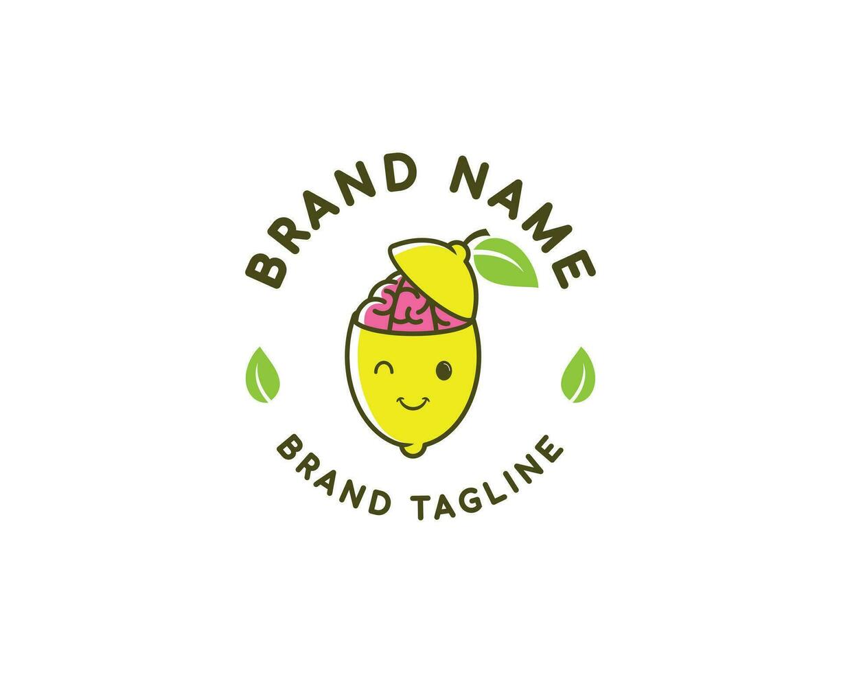 Lemon Brain logo. combination a lemon with brain. fruit logo template design. education concept design. vector