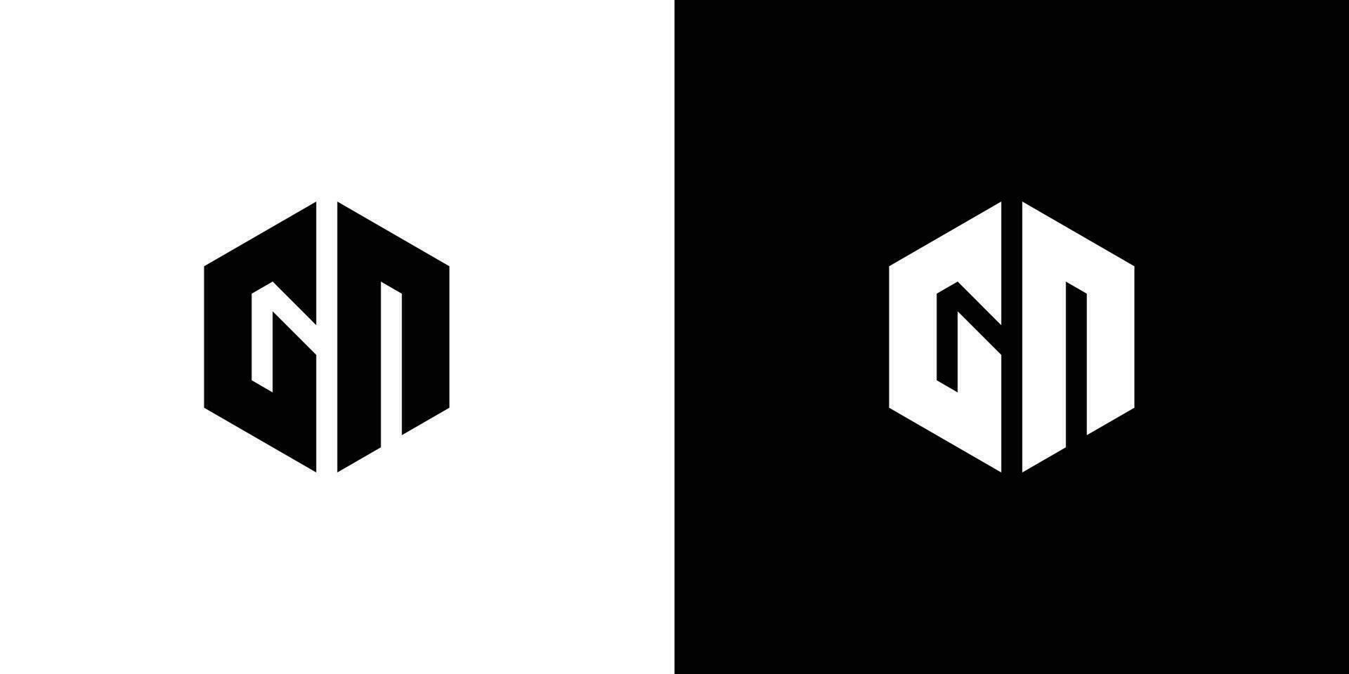 Letter G N polygon, Hexagonal minimal and professional logo design on black and white background vector