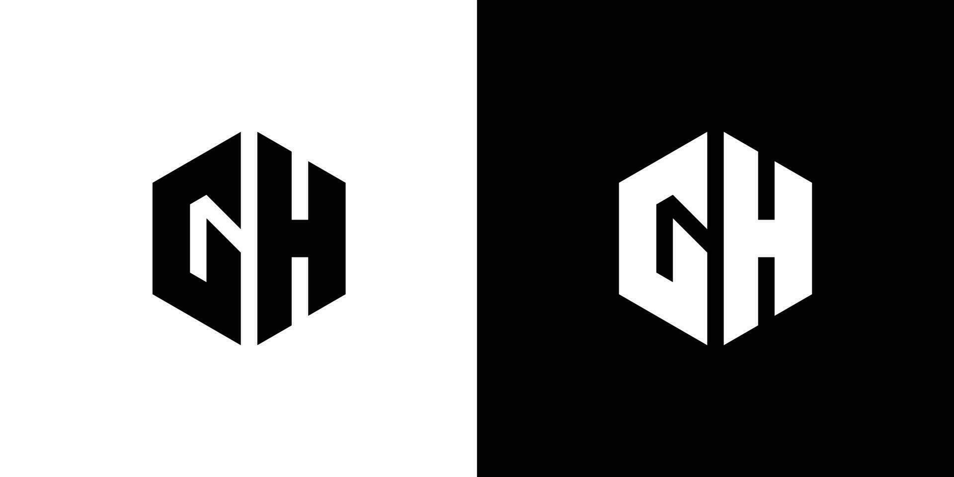 Letter G H polygon, Hexagonal minimal and professional logo design on black and white background vector