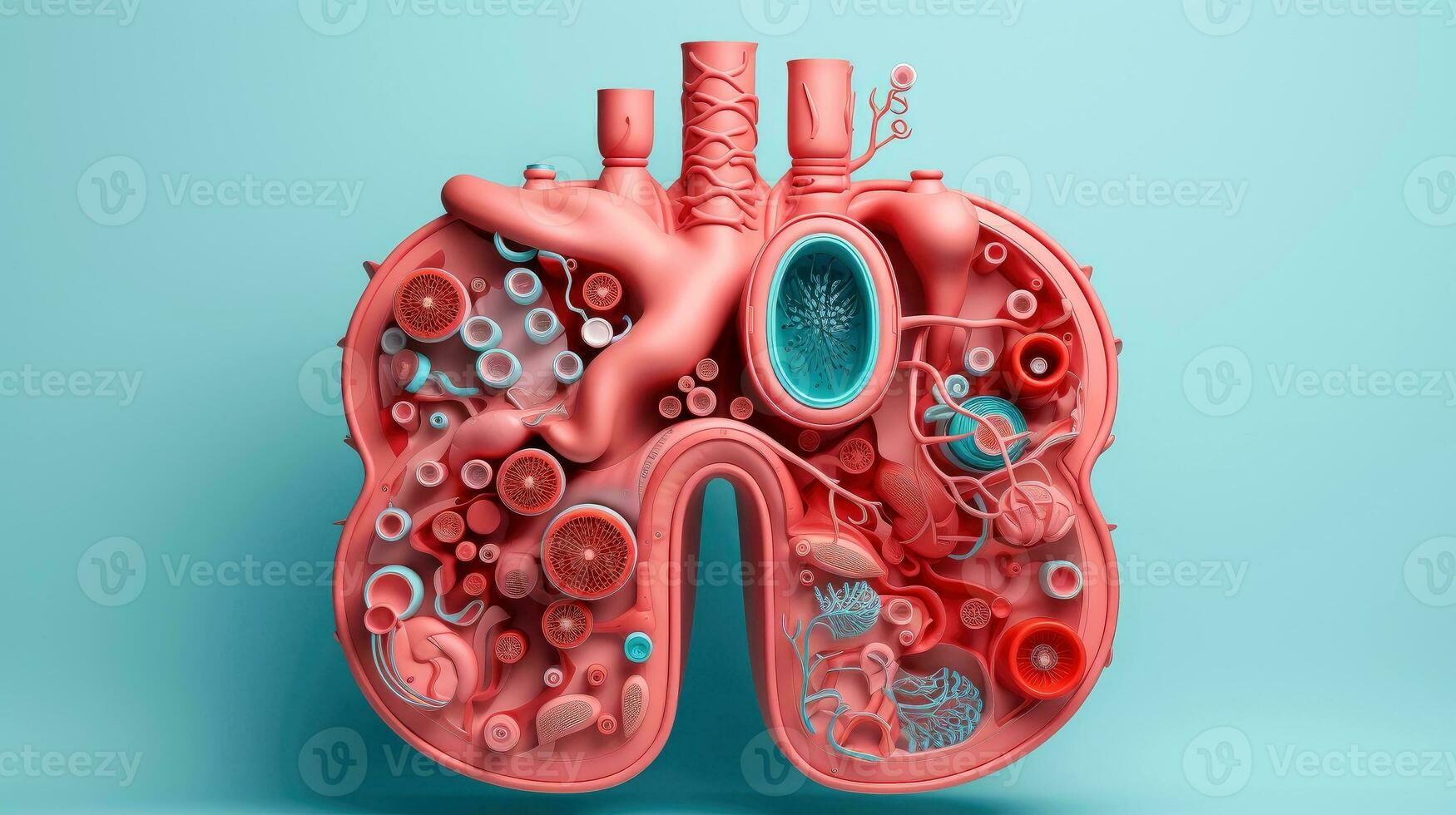 3D illustration mockup of the human organ system, Anatomy, Nervous, circulatory, digestive, excretory, urinary,and bone systems. Medical education concept, Generative AI illustration photo