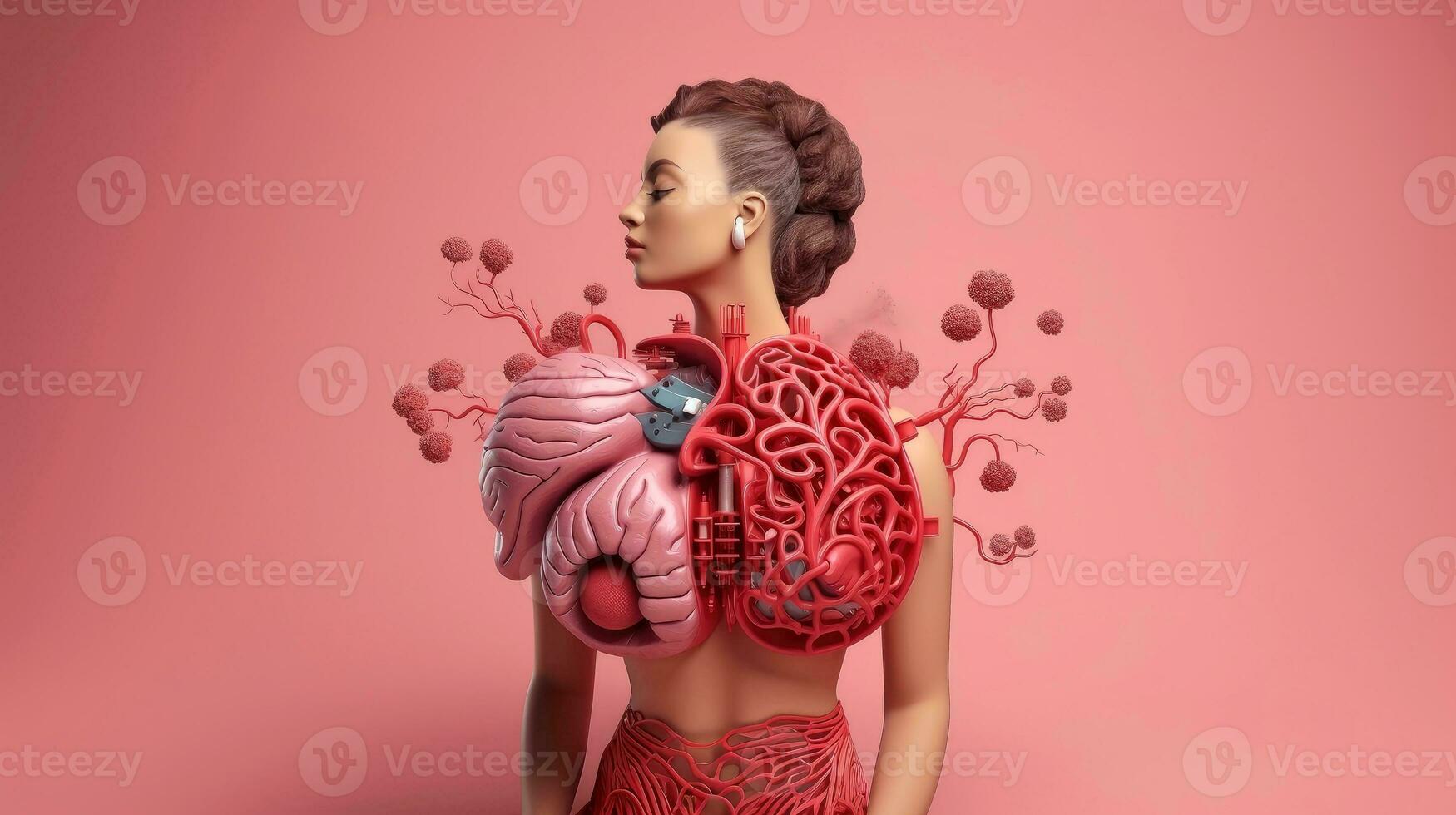 3D illustration mockup of the human organ system, Anatomy, Nervous, circulatory, digestive, excretory, urinary,and bone systems. Medical education concept, Generative AI illustration photo