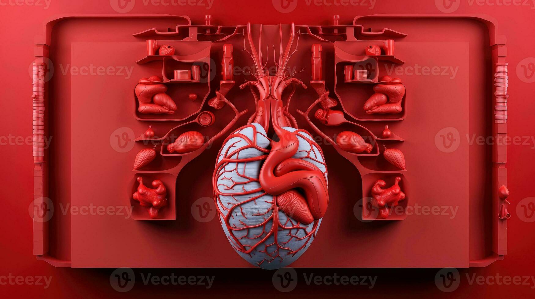 3D illustration mockup of the human organ system, Anatomy, Nervous, circulatory, digestive, excretory, urinary,and bone systems. Medical education concept, Generative AI illustration photo