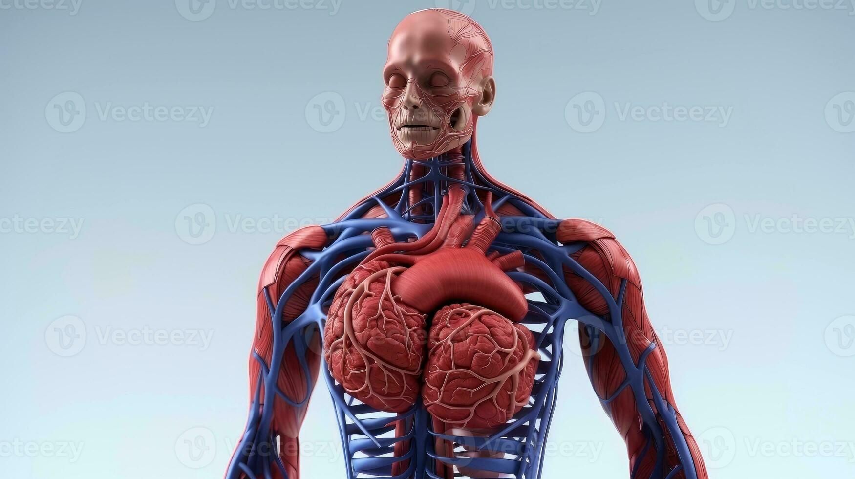 3D illustration mockup of the human organ system, Anatomy, Nervous, circulatory, digestive, excretory, urinary,and bone systems. Medical education concept, Generative AI illustration photo