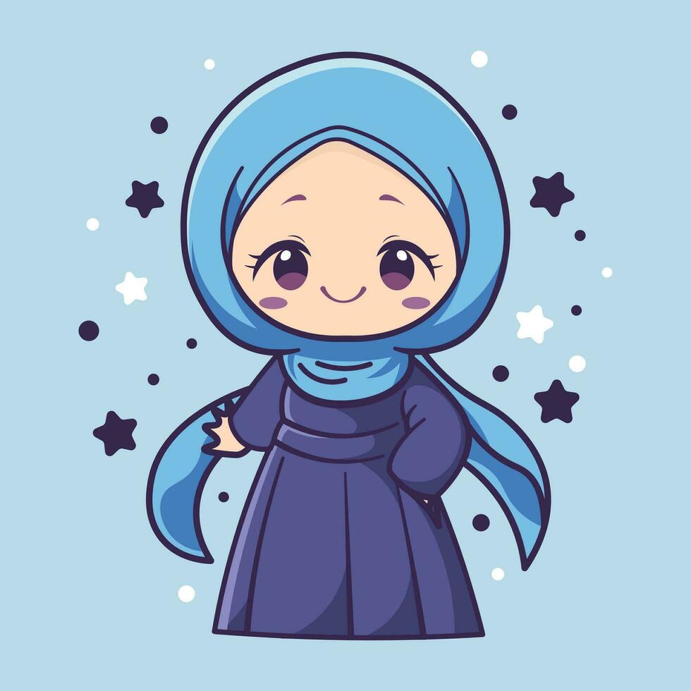 Cute muslim girl wearing blue hijab vector illustration