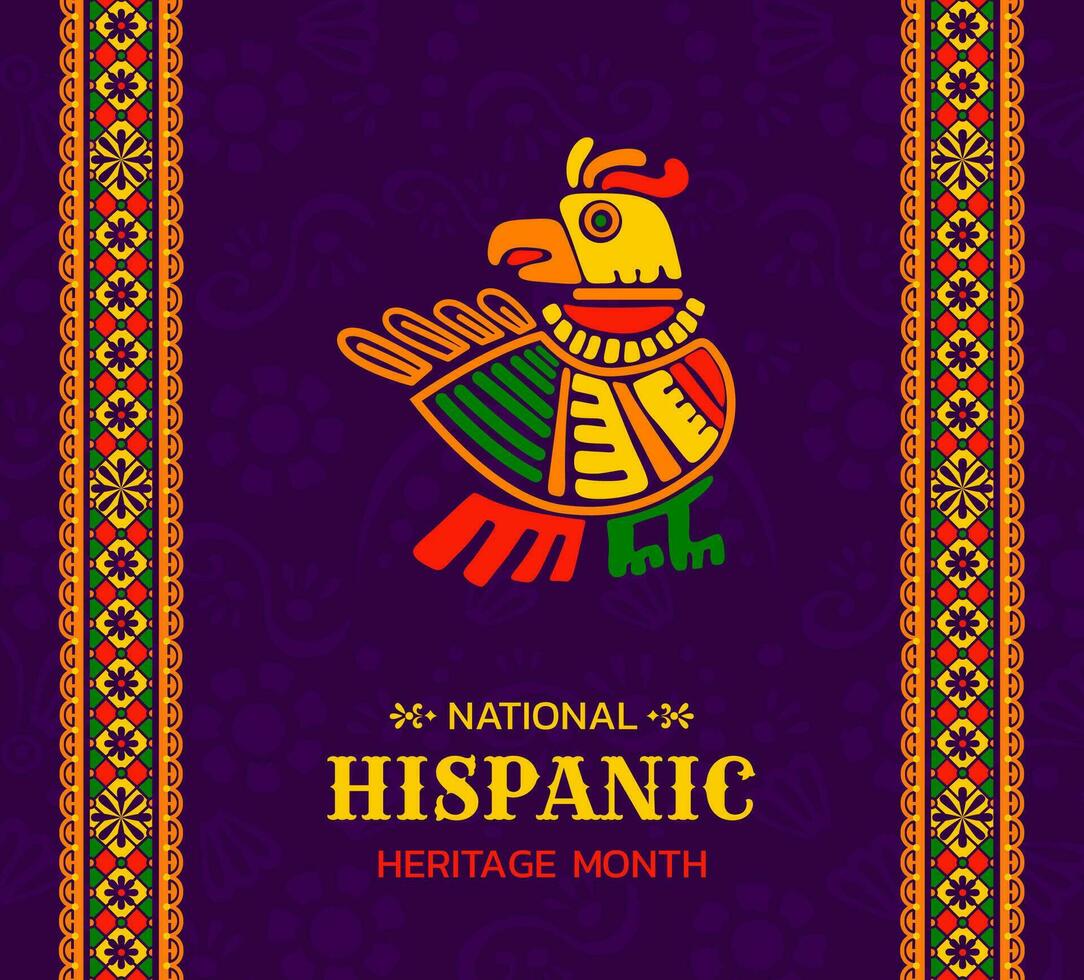 hispanic heritage poster with aztec bird totem vector