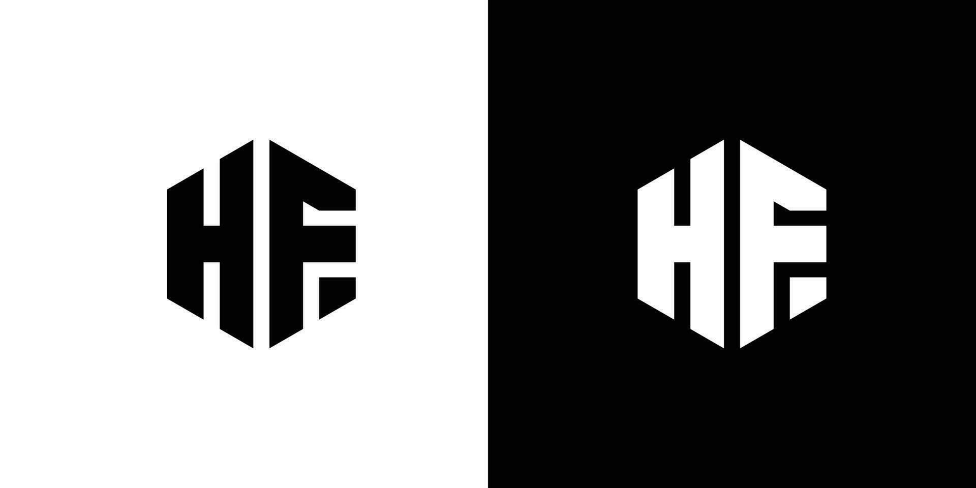 Letter H F polygon, Hexagonal minimal and professional logo design on black and white background vector