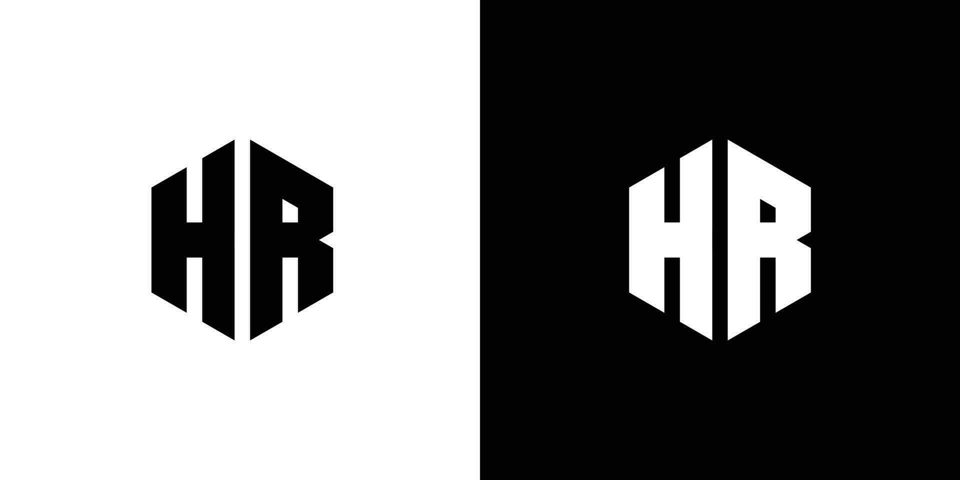 Letter H R polygon, Hexagonal minimal and professional logo design on black and white background 1 vector