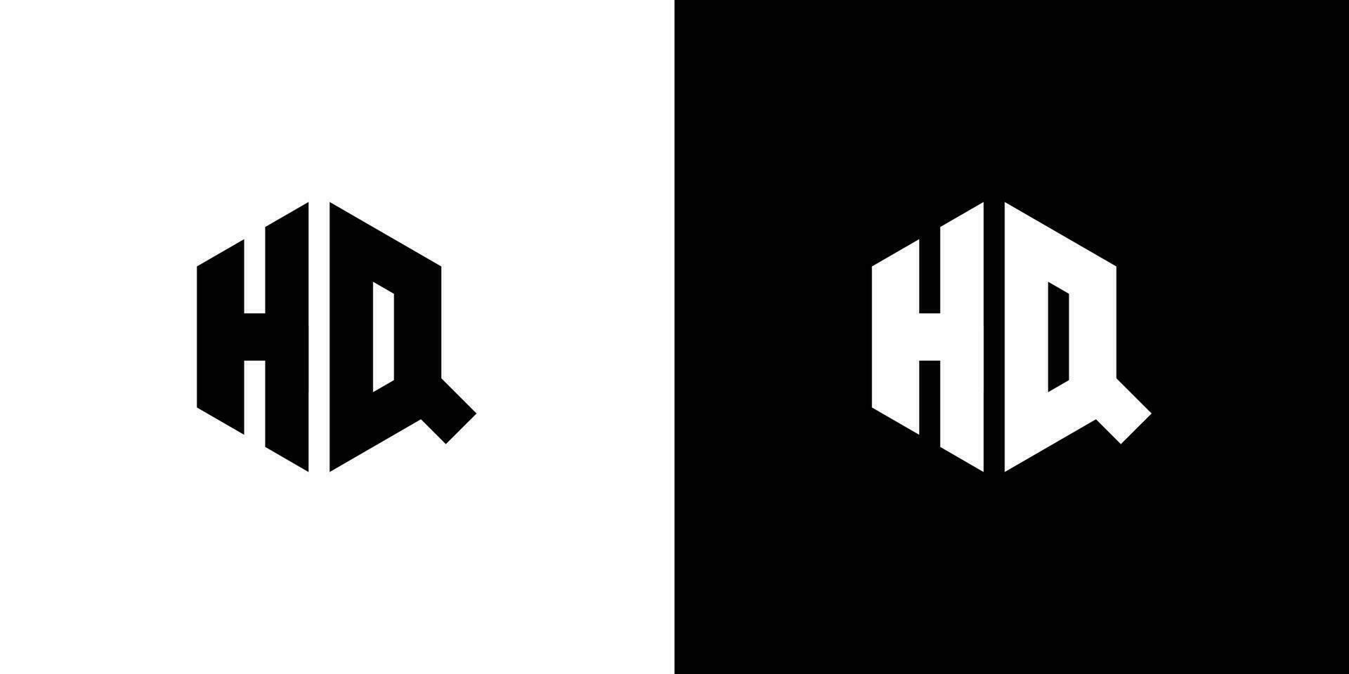 Letter H Q polygon, Hexagonal minimal and professional logo design on black and white background vector