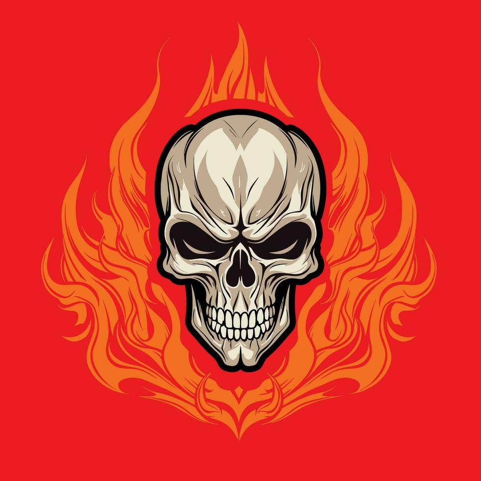 Vector the colorful flame skull cartoon illustration