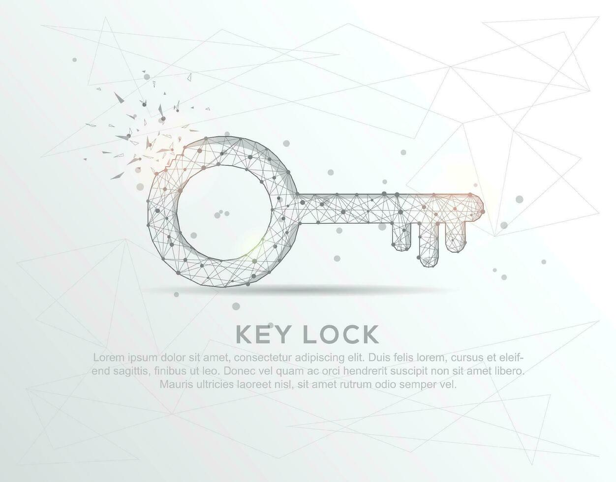 Key lock abstract mash line and composition digitally drawn in the form of broken a part triangle shape and scattered dots. vector