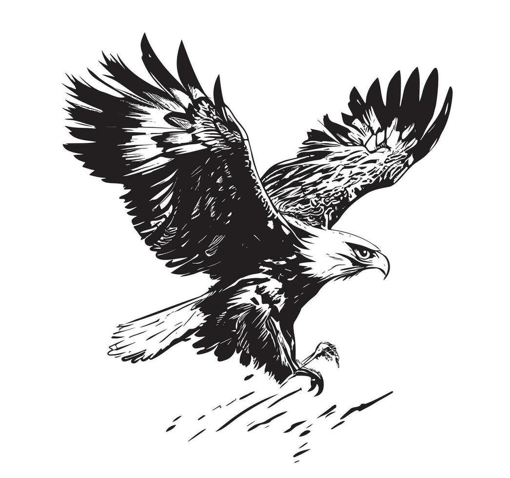 Eagle flying sketch hand drawn engraving style Vector illustration