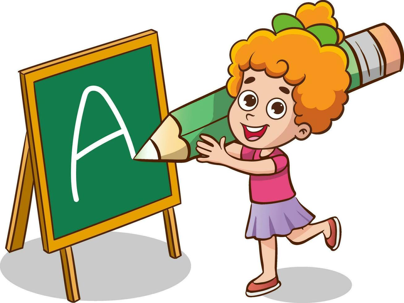 vector illustration of cute children writing with a big pen.kid education design.