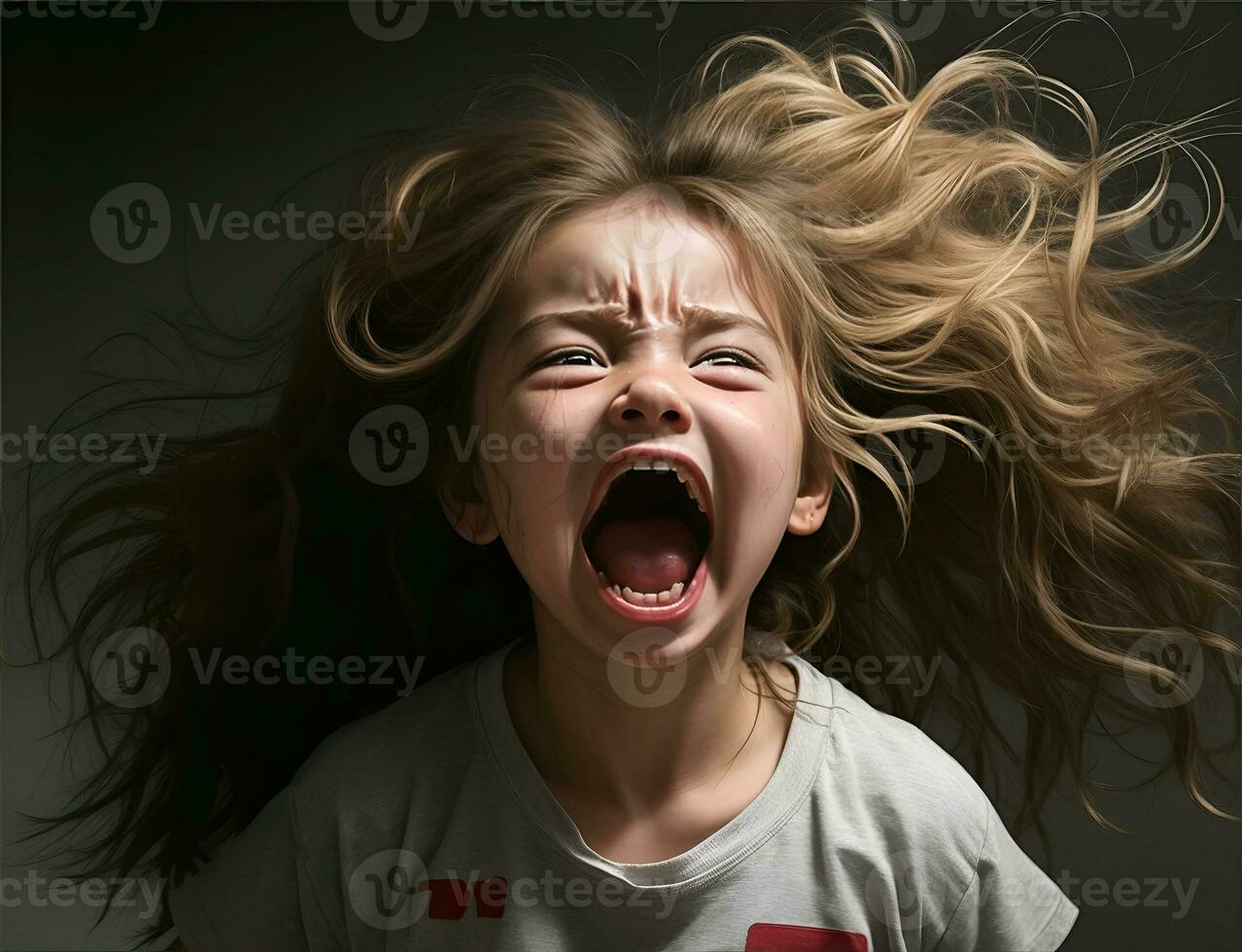 Angry kids in agony screaming, closeup. Mental health problems photo