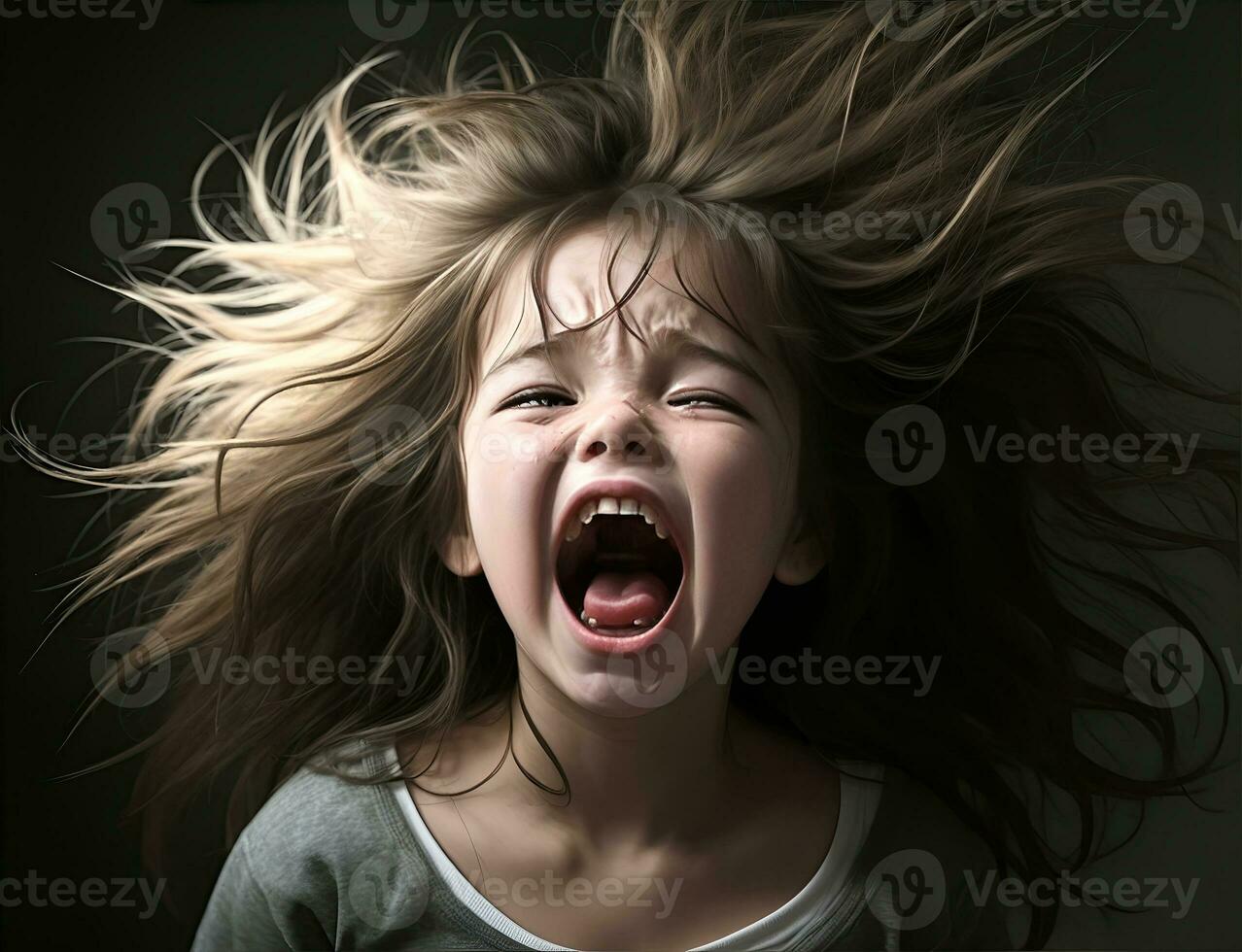 Angry kids in agony screaming, closeup. Mental health problems photo