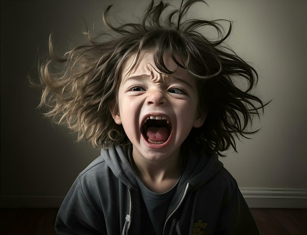Angry kids in agony screaming, closeup. Mental health problems photo