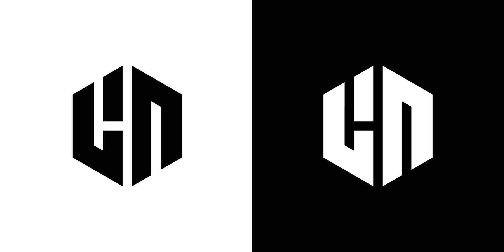Letter L N polygon, Hexagonal minimal and professional logo design on black and white background vector