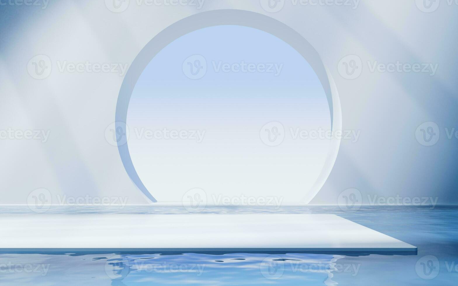 Bright room with water inside, 3d rendering. photo