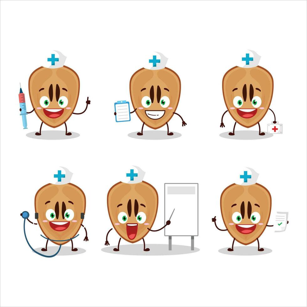 Doctor profession emoticon with slice of sapodilla cartoon character vector
