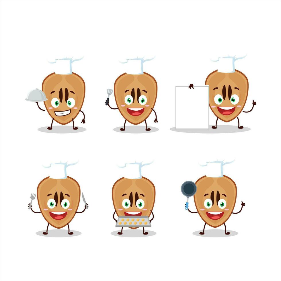 Cartoon character of slice of sapodilla with various chef emoticons vector