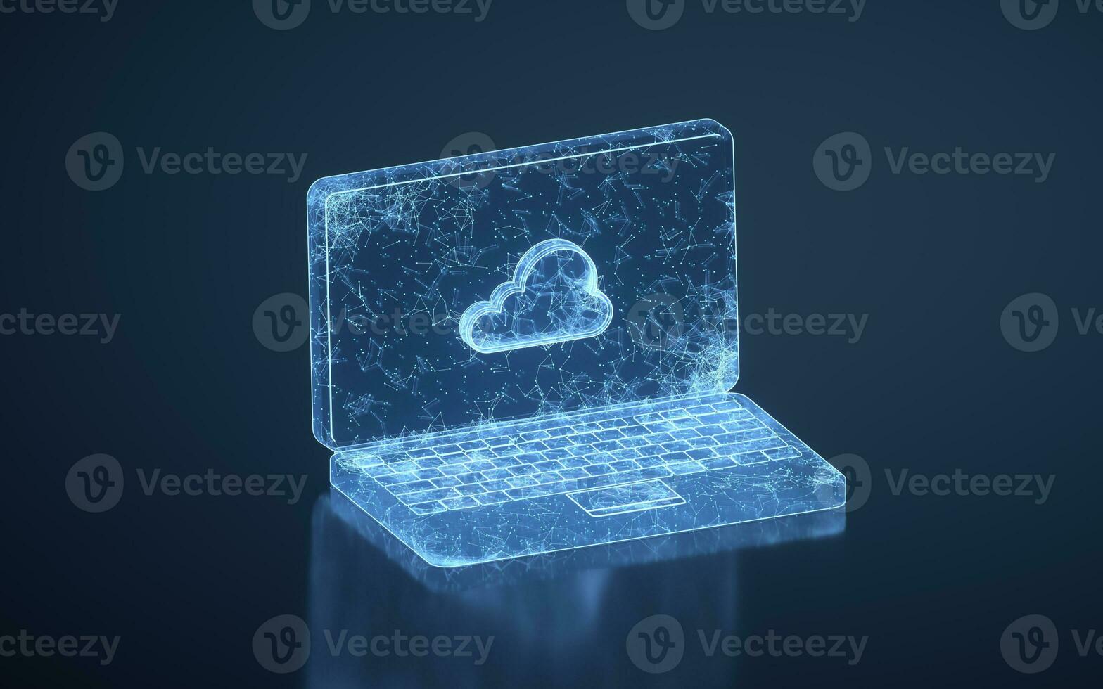 Laptop with blue digital lines structure, 3d rendering. photo