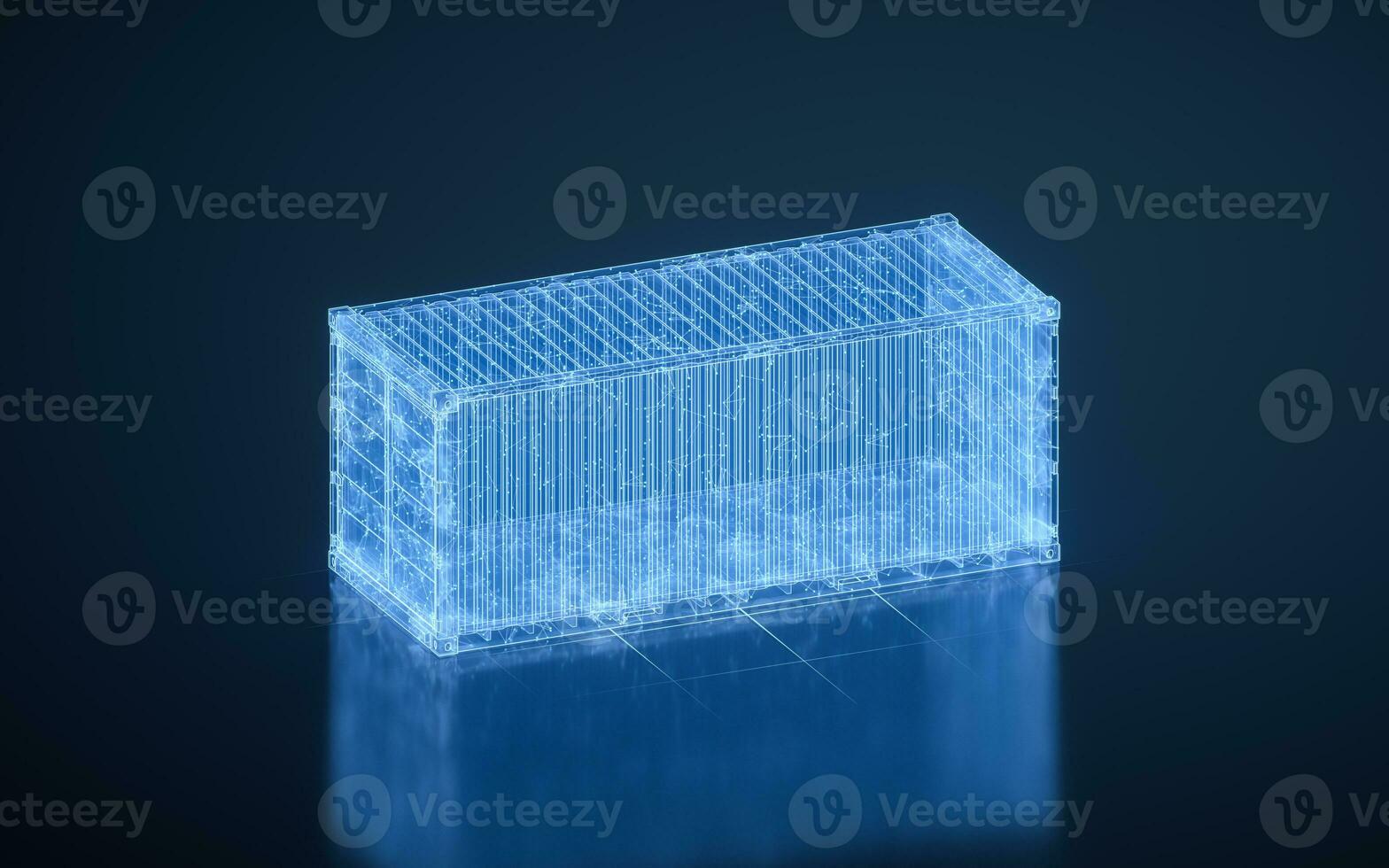 Cargo container with blue digital lines, freight and export, 3d rendering. photo