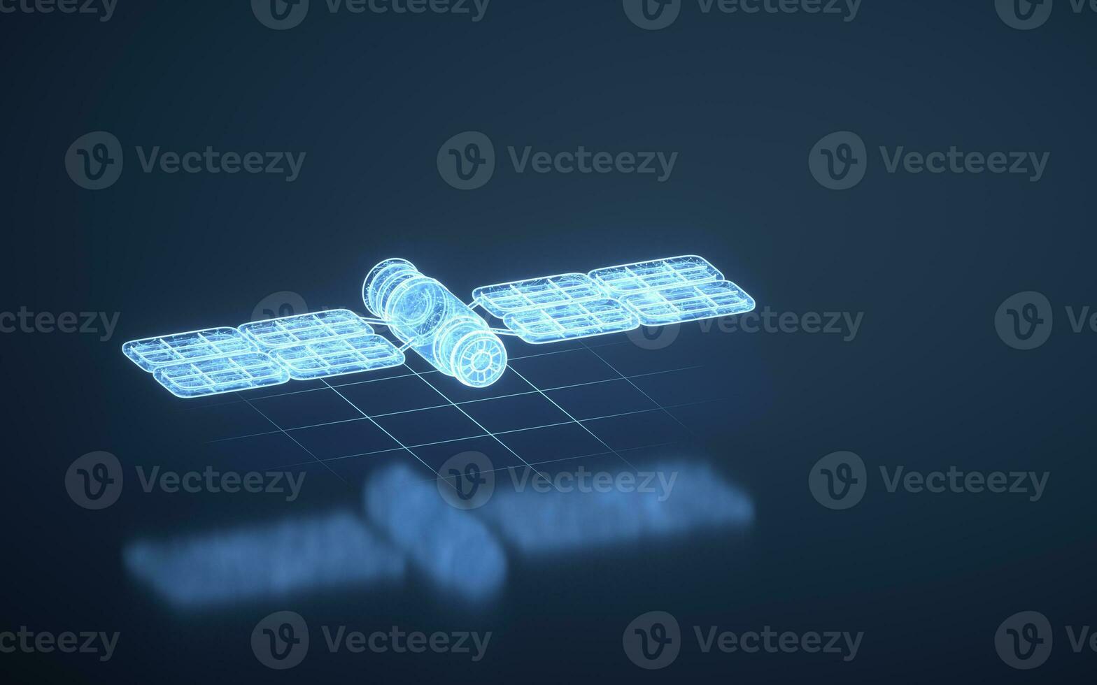 Artificial satellite with blue digital lines structure, 3d rendering. photo