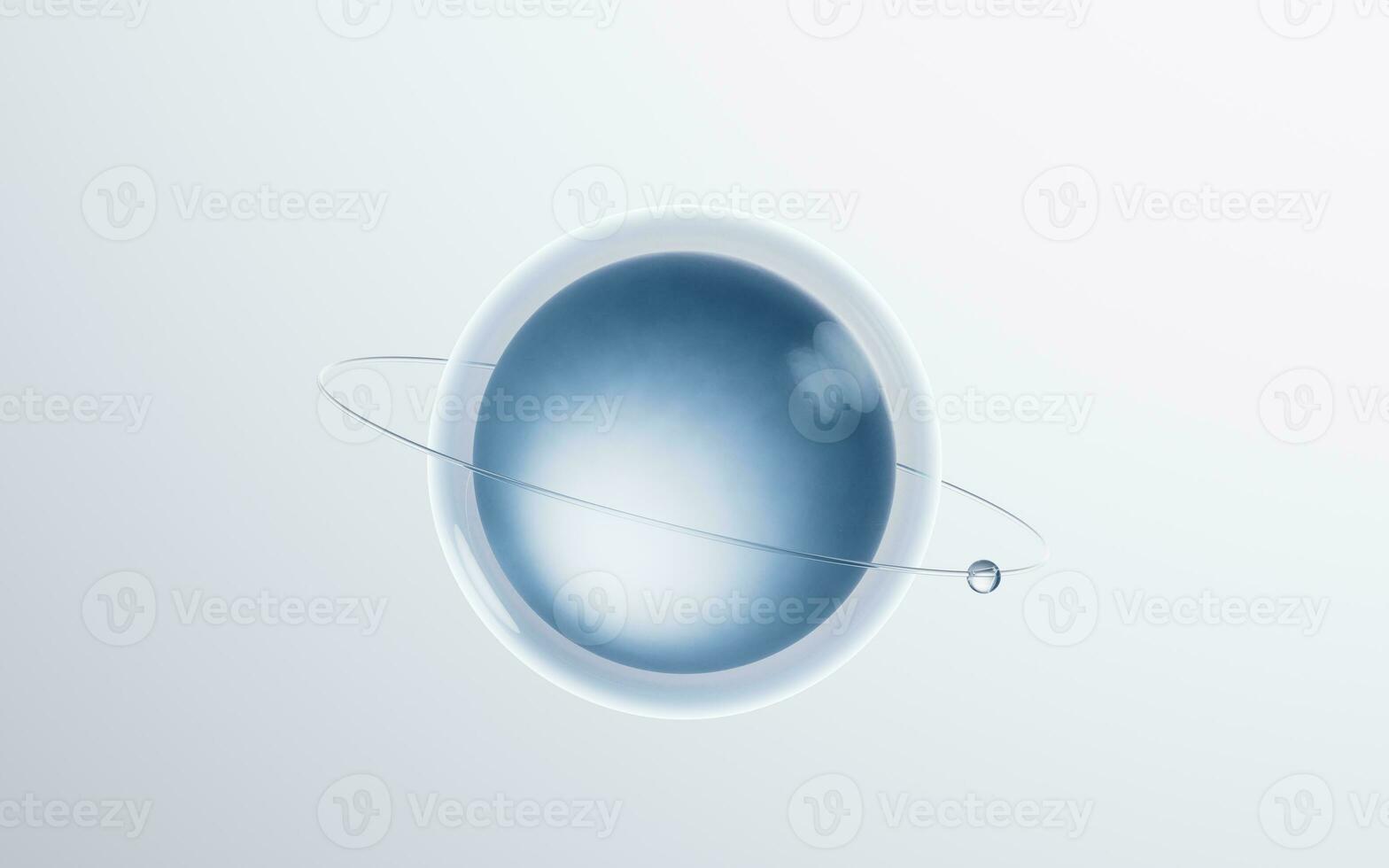 Transparent ball with rings surrounded, 3d rendering. photo