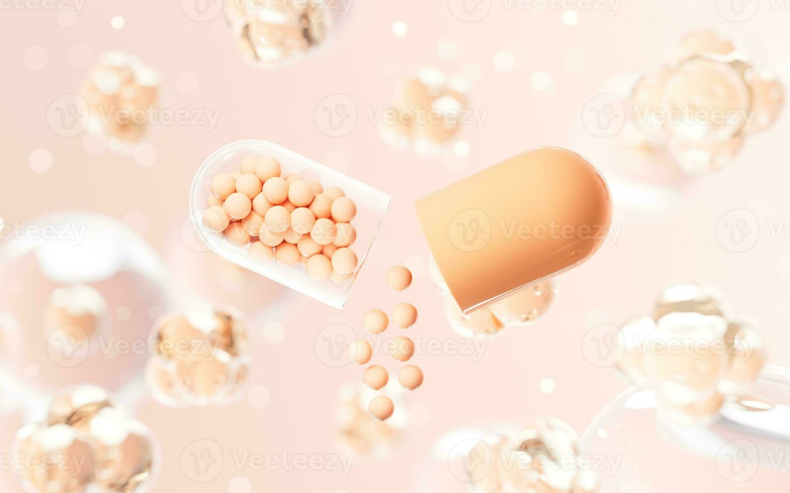 Medical capsule with biomedical concept, 3d rendering. photo