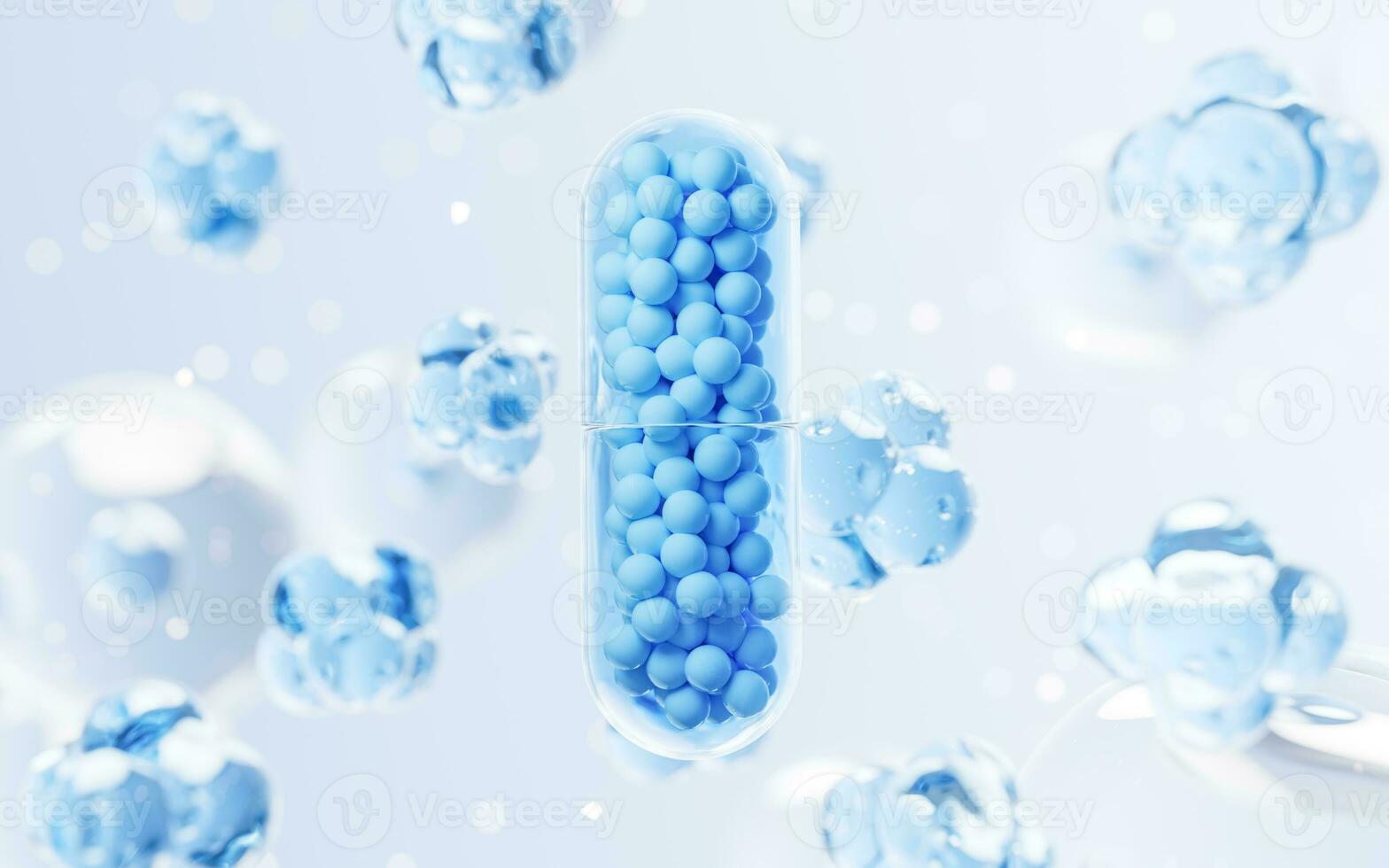 Medical capsule with biomedical concept, 3d rendering. photo