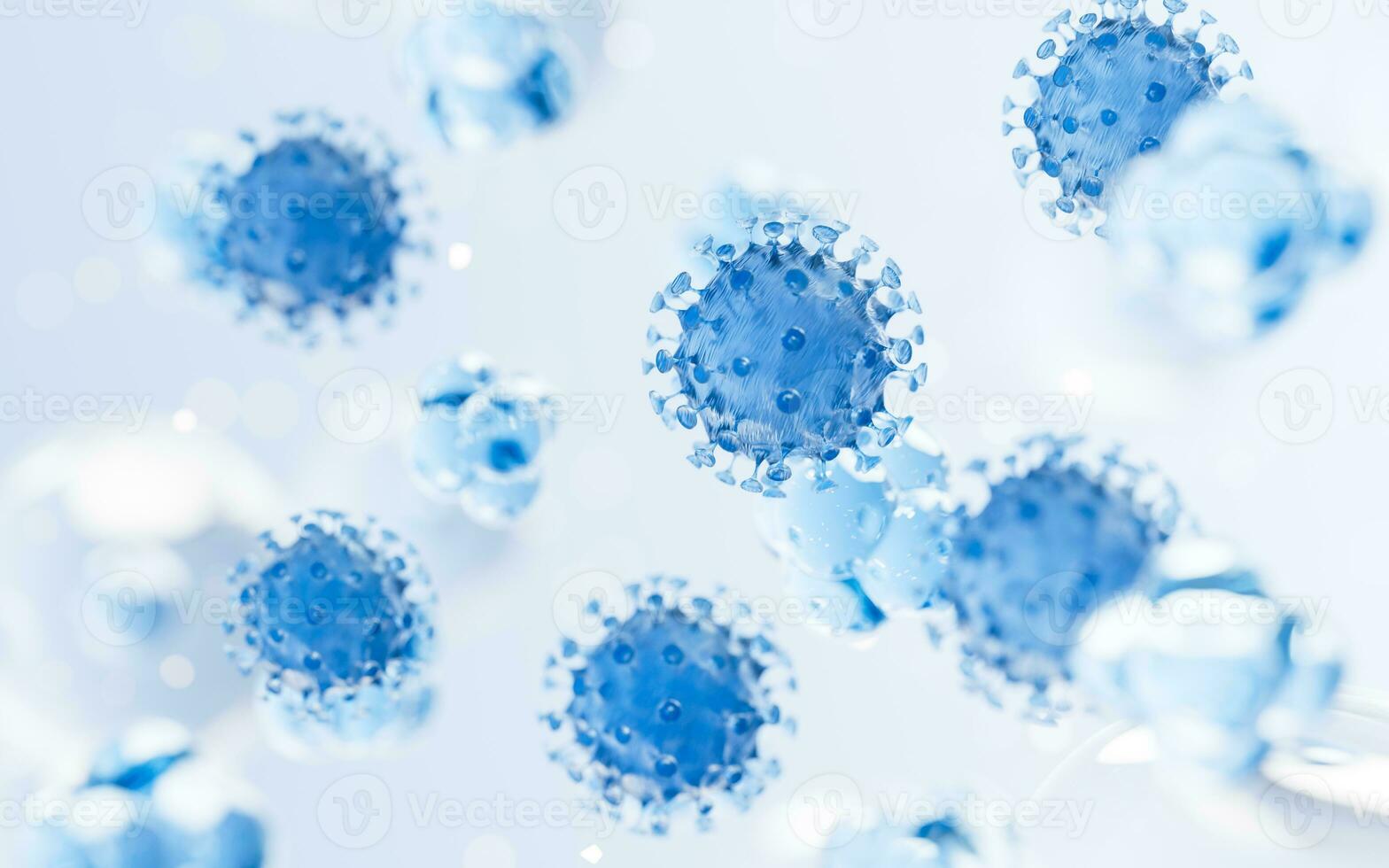 Transparent virus with microscopic background, 3d rendering. photo