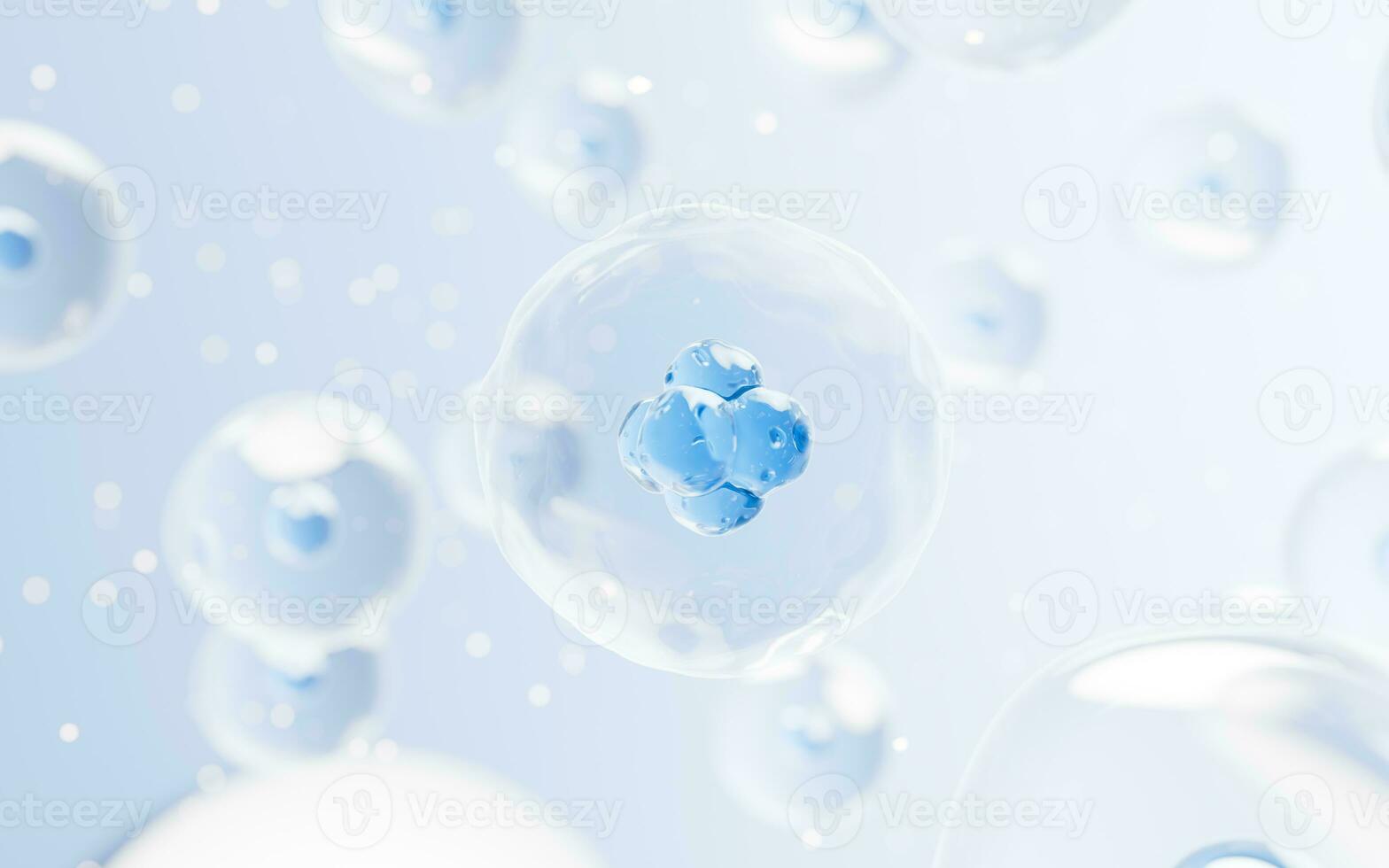 Transparent cell with biotechnology and cosmetic concept, 3d rendering. photo
