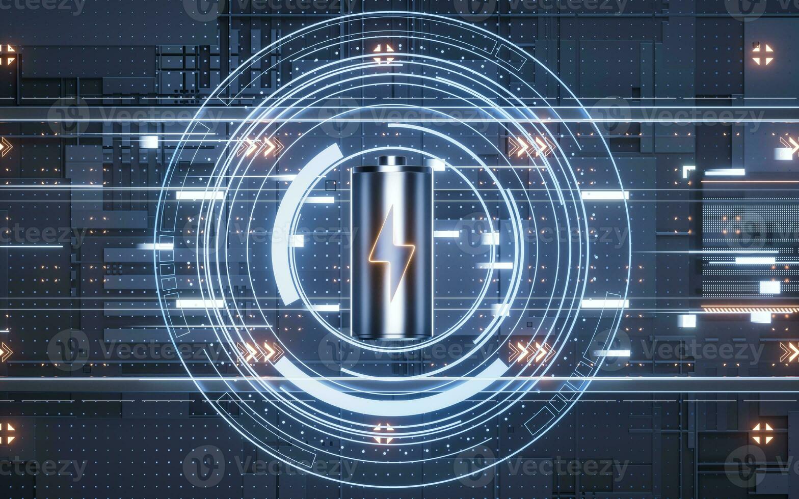 3D fast charge battery on black background, energy technology concept, 3d rendering. photo