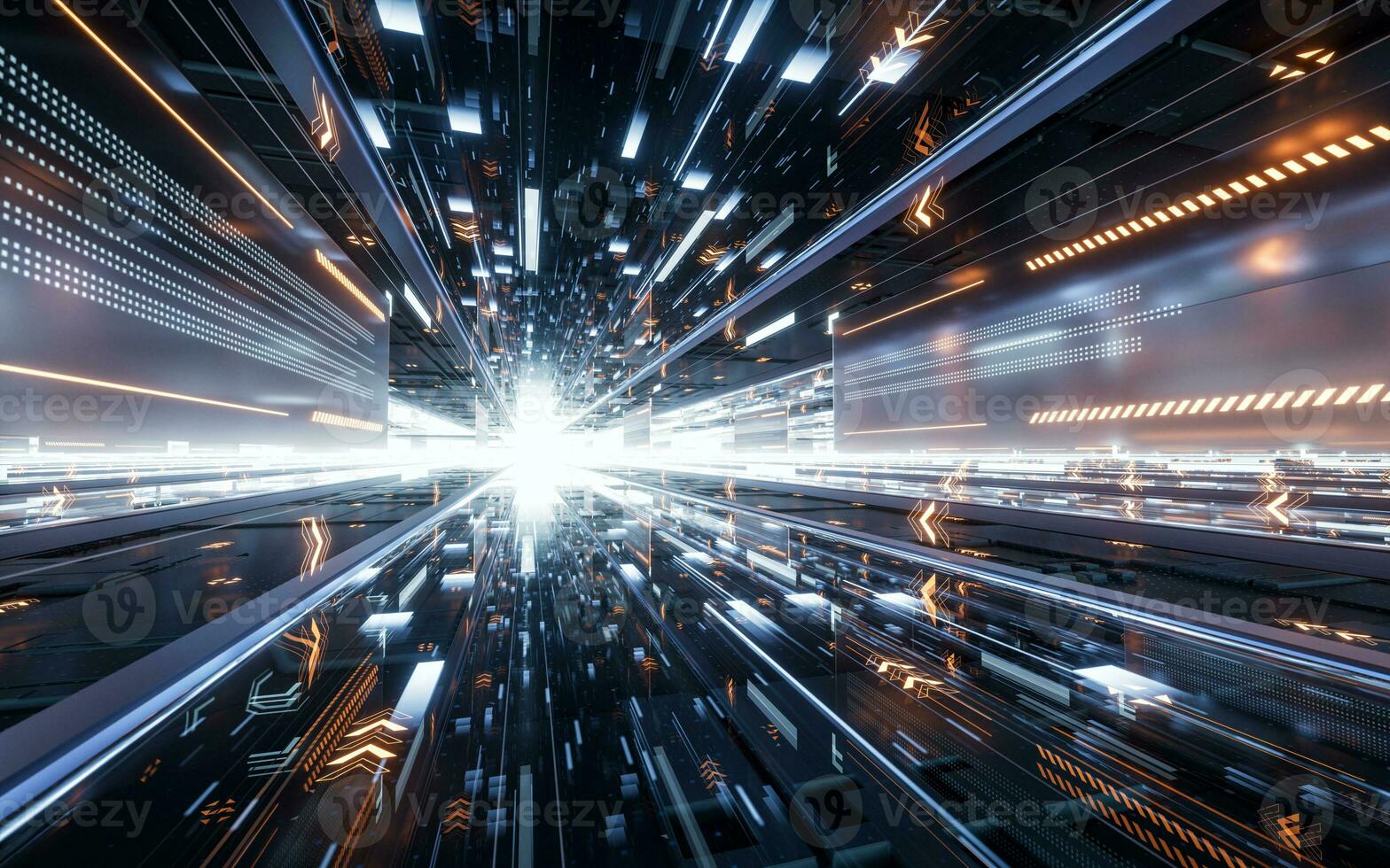 Digital cyberspace tunnel, technology background, 3d rendering. photo