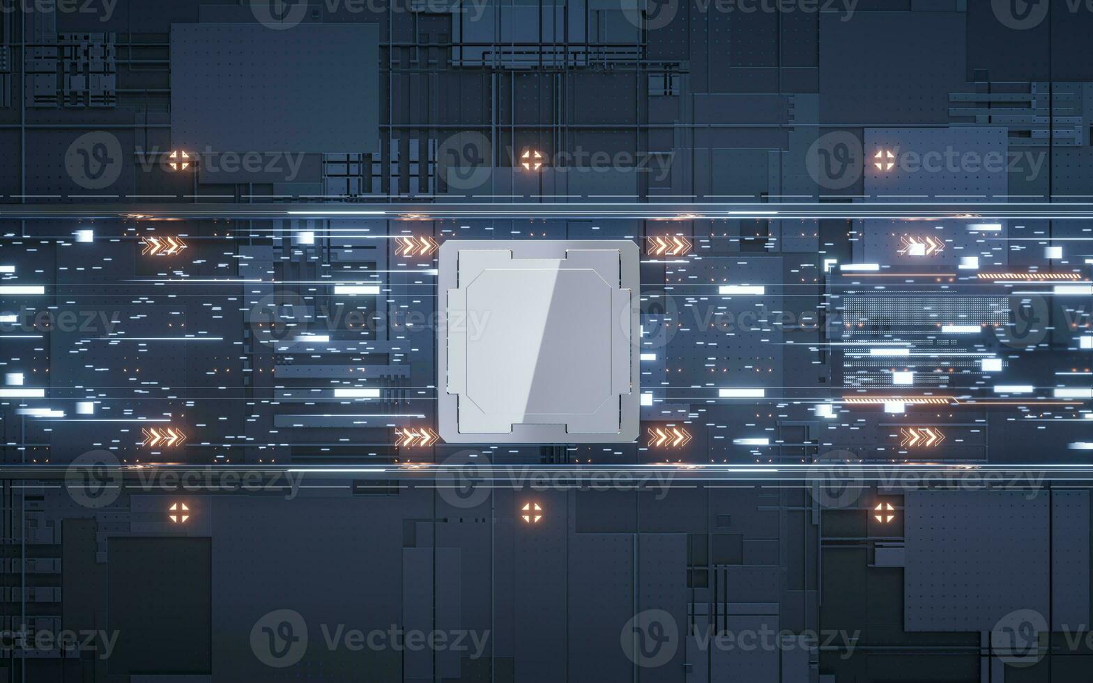 Circuit board and electrical chip core, 3d rendering. photo