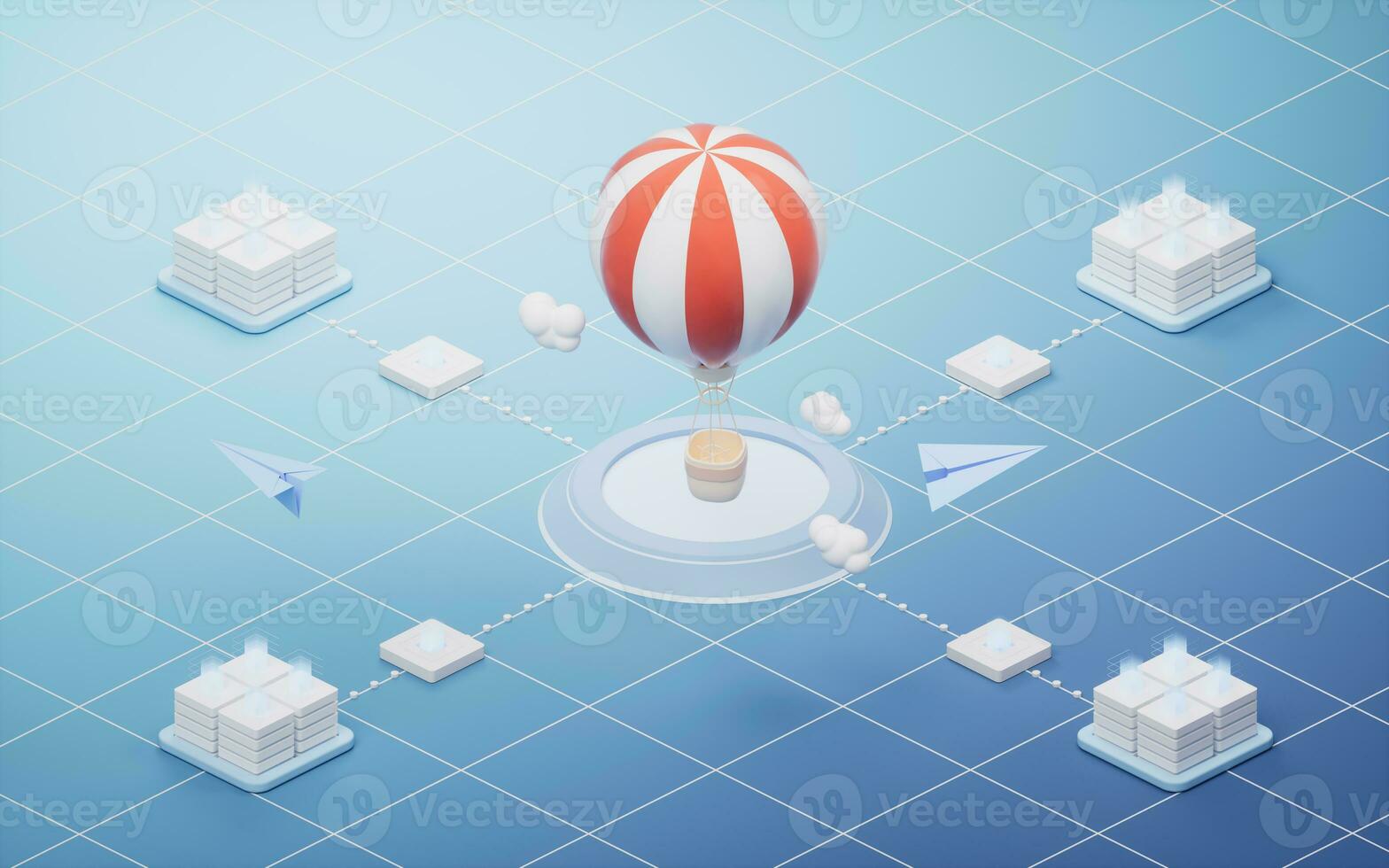 Red cartoon hot air balloon, 3d rendering. photo