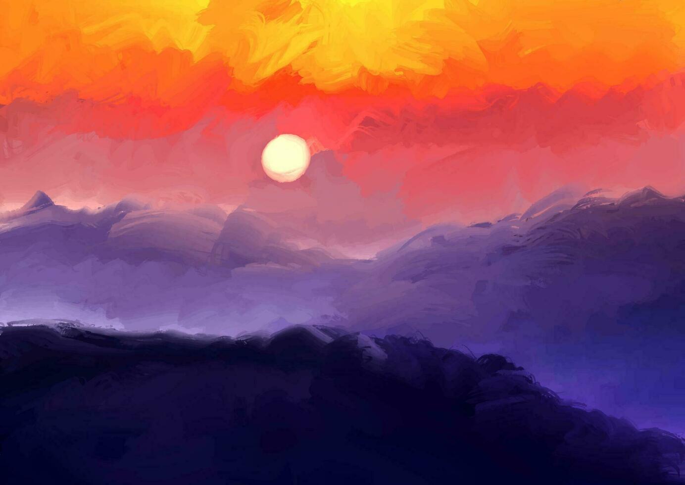 abstract hand painted sunset landscape background vector